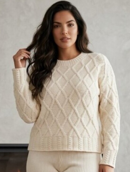 indigo soul Sweaters - Indigo Soul Soft Cozy Warm Diamond Knit Sweater - Cream: Large